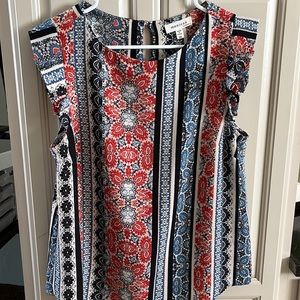 Monteau Red and Blue Patterned Top